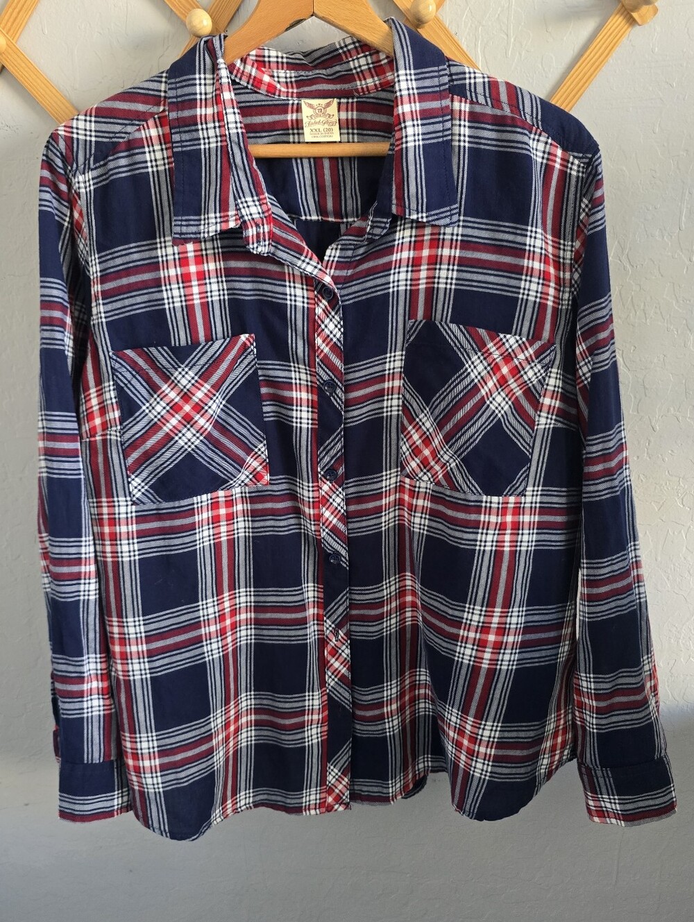 Faded Glory women's long-sleeve plaid button-down blouse xxl